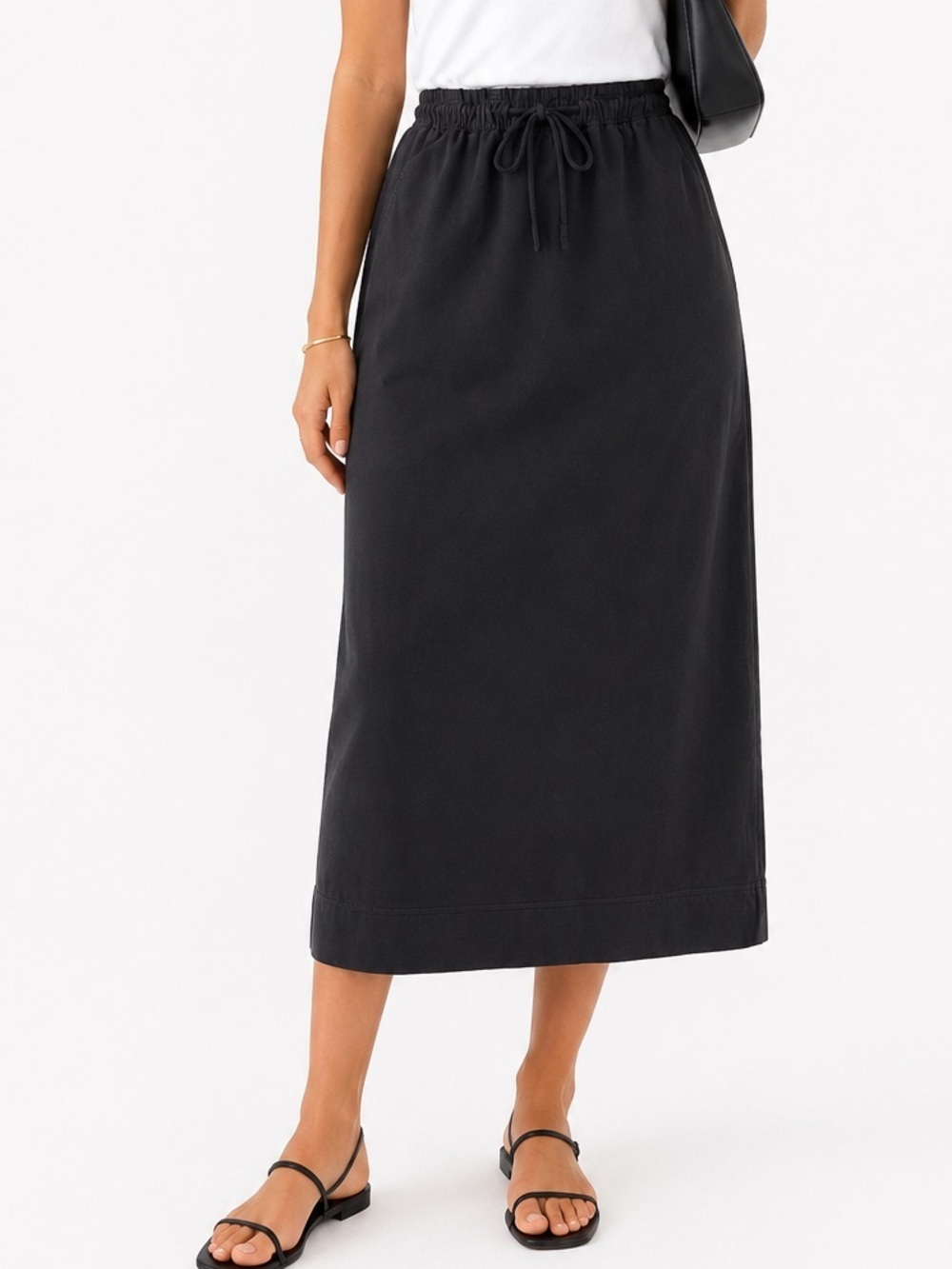 FREE PEOPLE BEACH Baggy boho high waisted drawstring Black Women's Midi Skirt S